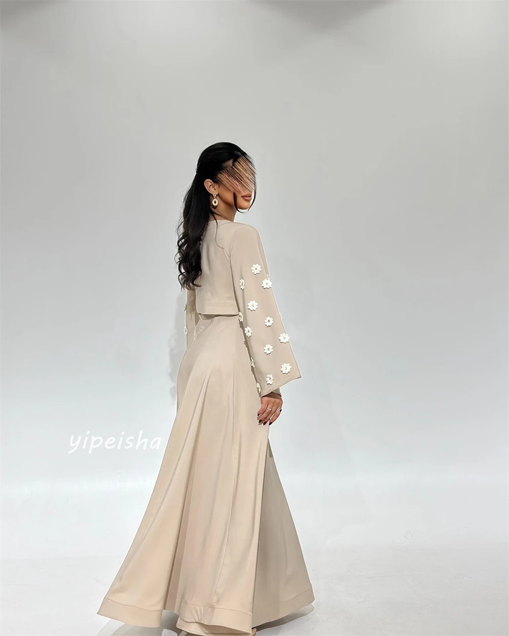 Prom Dress Saudi Arabia Evening Jersey Draped Applique Wedding Party A-line O-Neck Bespoke Occasion Gown Long Dresses