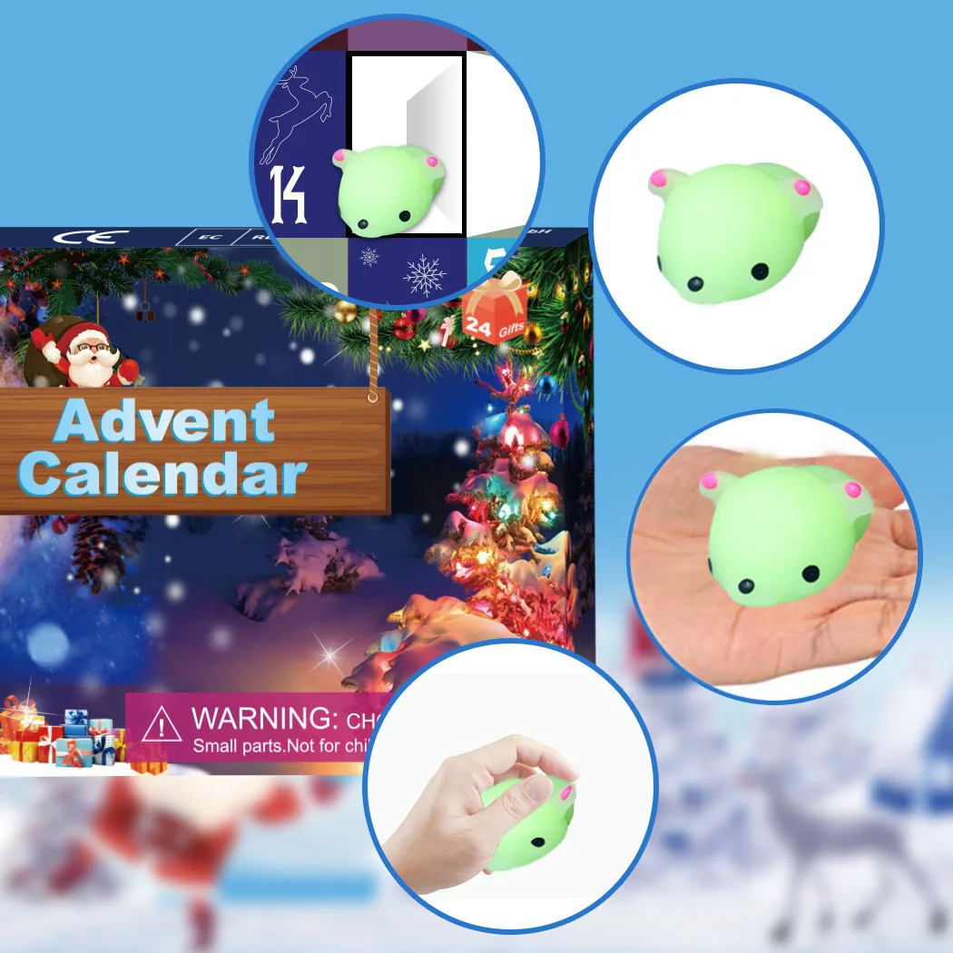Christmas Advent Calendar box Toy Christmas type Soft Mini Mochi Squishies Kawaii animal Squishy Toys Stress Relief Toys kids