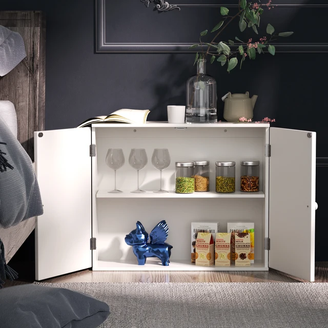 DayPlus Mobiletto da parete per bagno da cucina, mobiletto portaoggetti con ripiani portaoggetti a doppia anta, indipendente 4