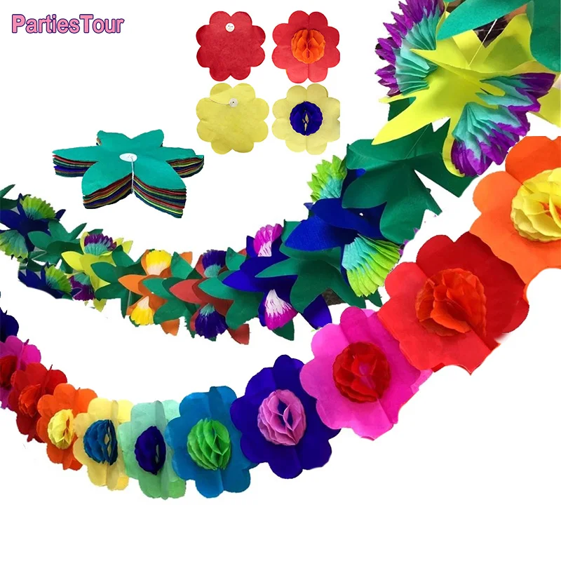 Colorful Round Flower Paper Pull Flower Garlands 3 Meter Baby Home Decor Birthday Party Wedding Layout Venue Decoration paper garland party decorations