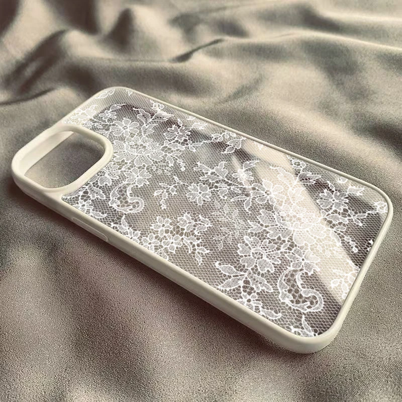 รูปสินค้า เคสลูกไม้สีขาววินเทจ iPhone 17-13 Pro Max