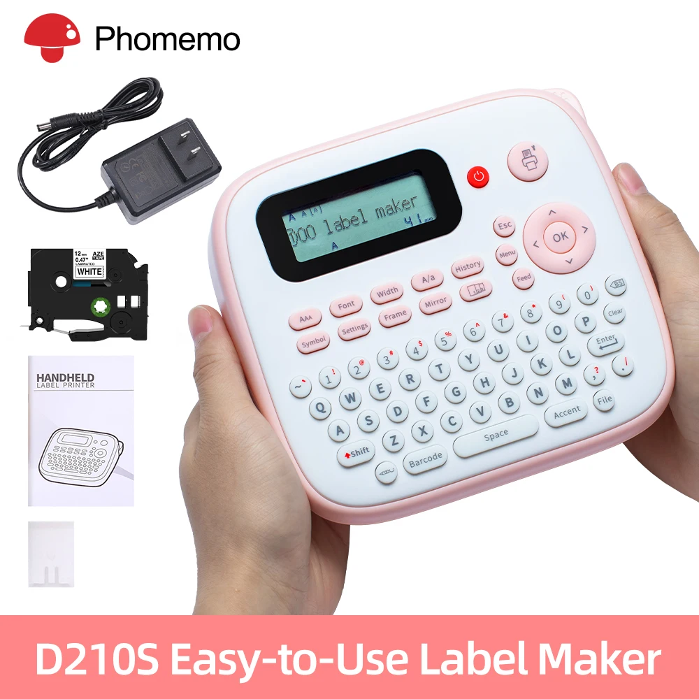 Phomemo D210S Portable Printer Label Maker QWERTY Keyboard Desktop Labeling Machine Compatible for Brother Tze-231 Label Tape