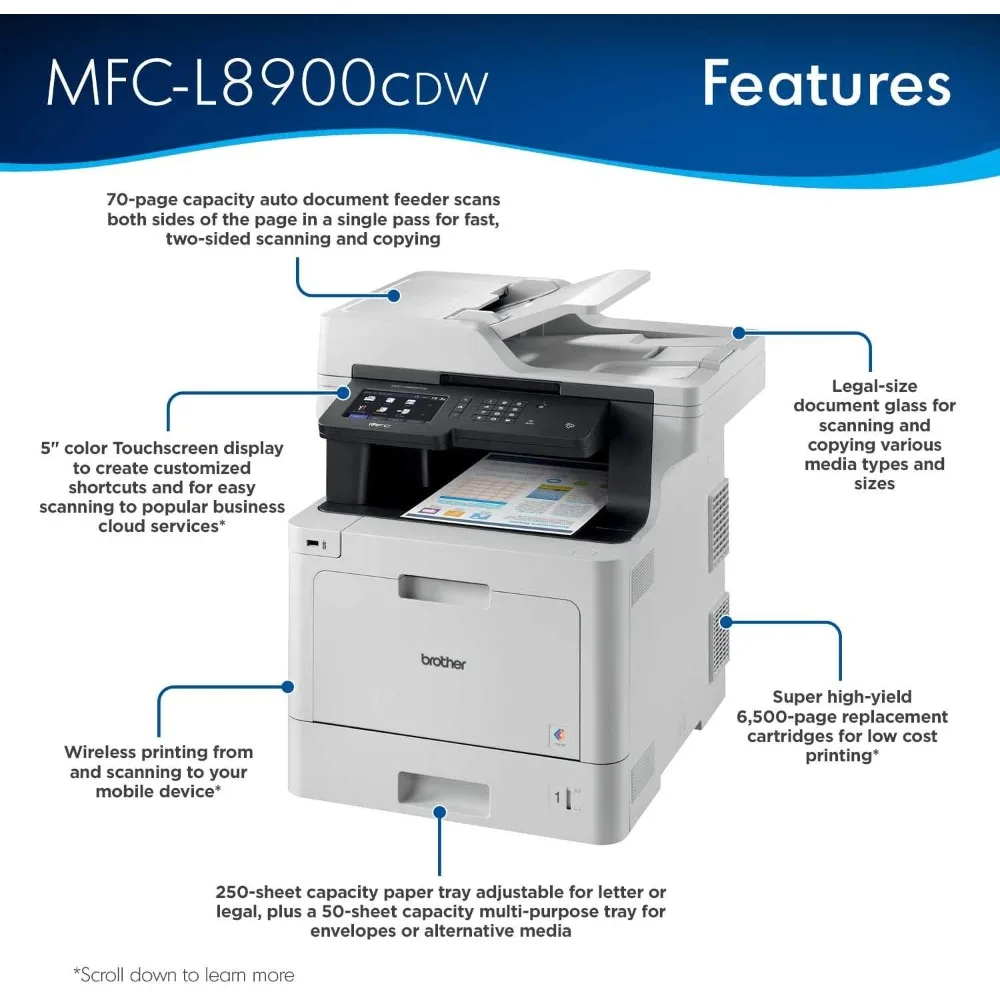 MFC-L8900CDW Business Color Laser All-in-One Printer, Dash Replenishment Ready