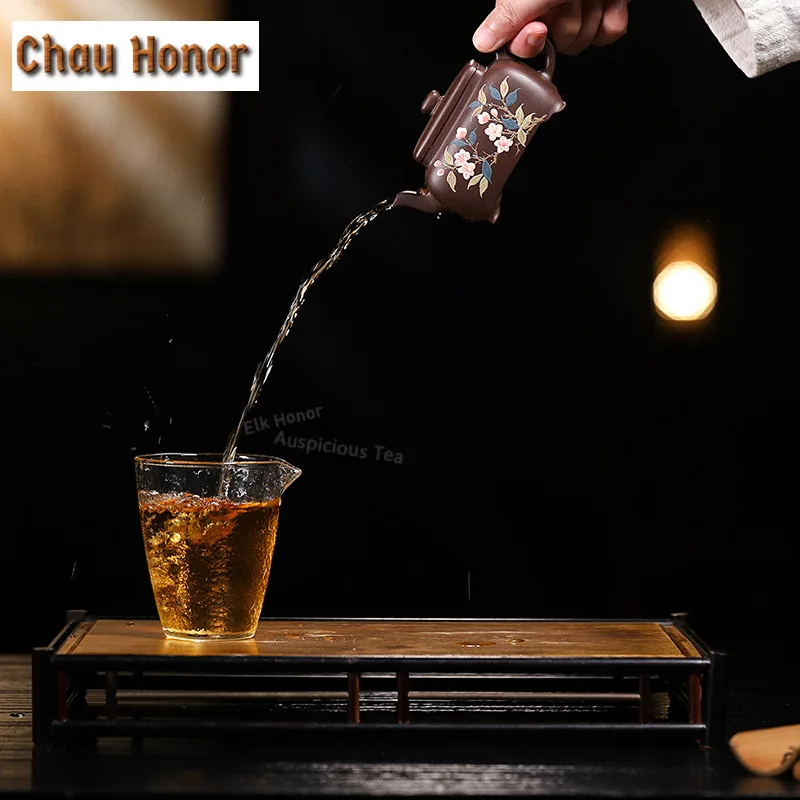 180ml Retro Yixing Purple Clay Teapots Famous Artists Handmade Square Pot Raw Ore Mud Kettle Chinese Zisha Teaset Cha Collection