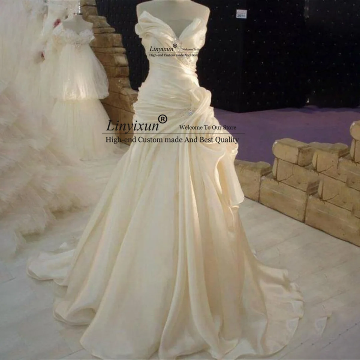 

Elegant Mermaid Wedding Dresses With Appliques Lace Beaded Tulle Bridal Gowns Full Sleeveless Court Train Robe de mariée 2023