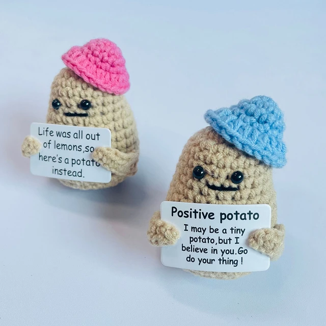 Knitted Positive Potato Handmade Potato with Inspiring Card Funny Crochet  Doll
