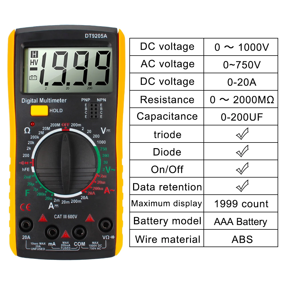 Professional Tester Multimeter DC Multimeter AC With Bazzer Measure Tool HFE Diode Voltage Current Resistance Capacitance 3