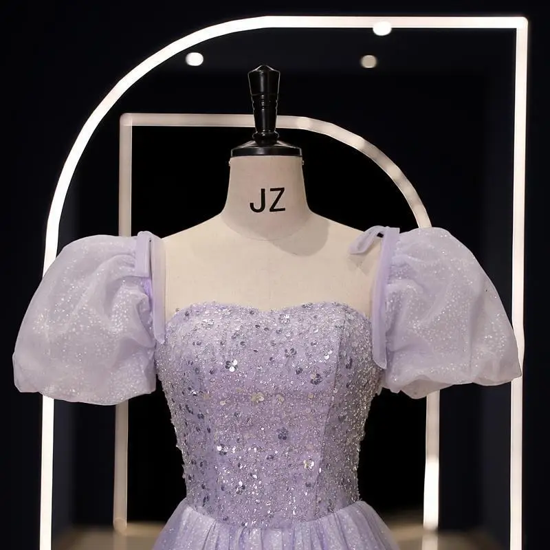 Light purple long lady girl women princess banquet party ball bridesmaid performance prom dress performance gown
