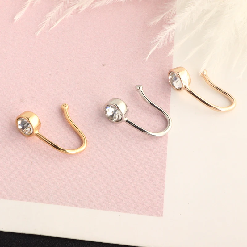 Fake Septum Fake Nose Ring Fake Nose Cuff U Shape Nose Ring Fake Nose Piercing for Women 3 color cz gem body piercing