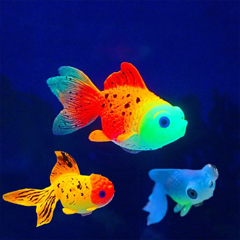 Glow In The Dark Artificial Aquarium Fishes Realistic Moving Floating Colorful Goldfish Fake Fish Ornament for Aquarium Tank 1