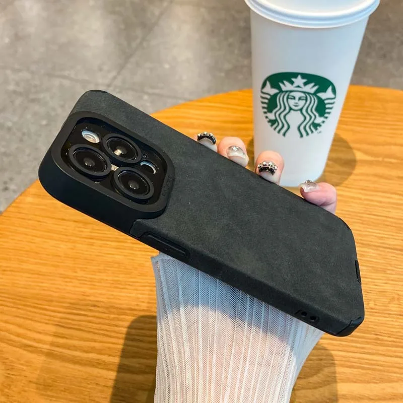 7PCS/LOT Luxury Matte Soft Leather Phone Case For iPhone 15 14 Pro Max Lens Protection Shockproof Silicone Cover