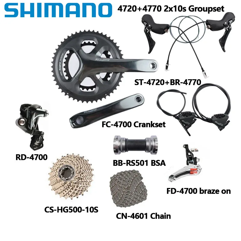 

Shimano Tiagra 4700 2x10s Hydraulic Set 165/170/172.5/175mm Crankset ST-4720 BR-4770 HG500 Cassette Chain Road Bike Groupset