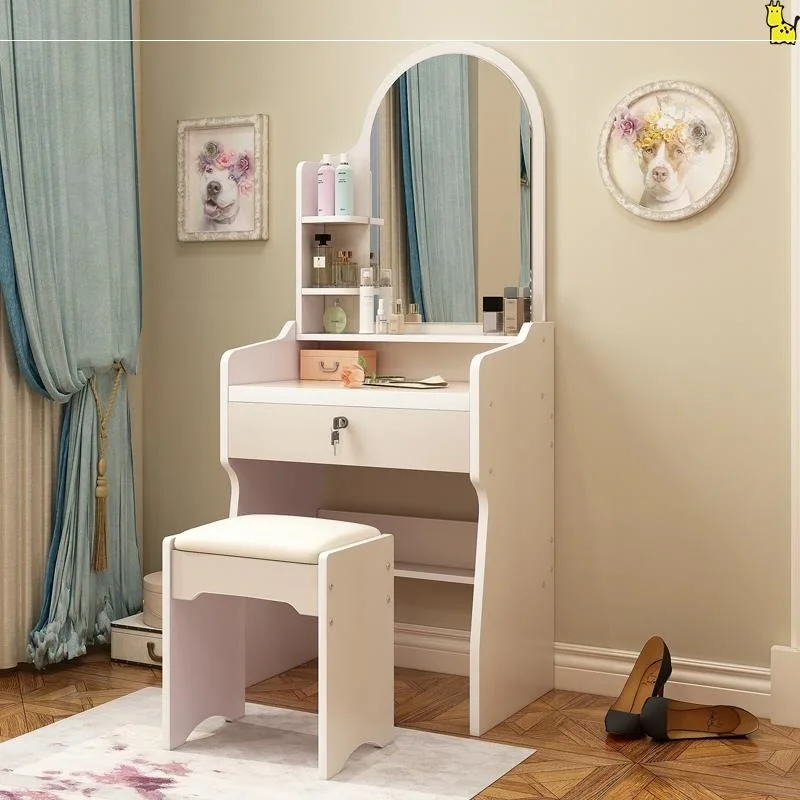 

Dressing Table with Lock, Simple Modern Simple Small Apartment Multi-functional Dressing Table Storage Cabinet Integrated