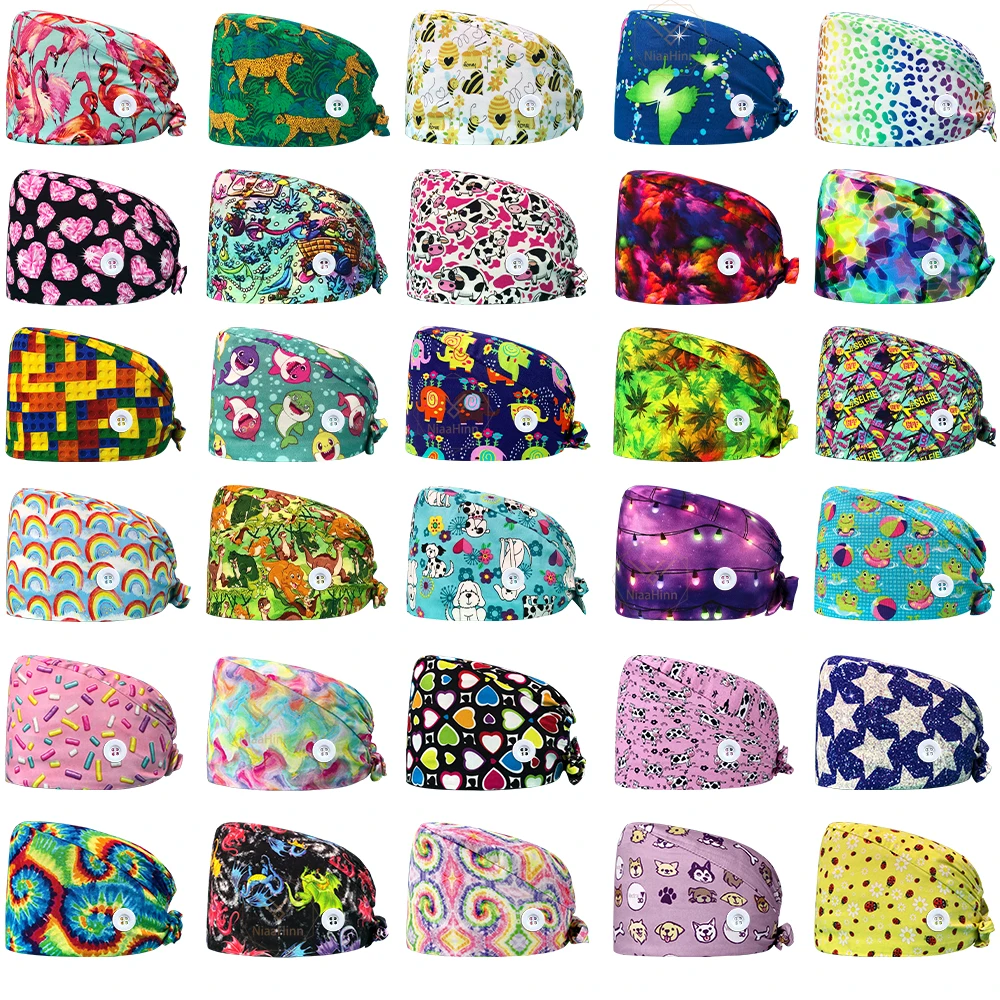 Wholesale Unisex Scrubs Cap Adjustable Cotton Printing Surgical Hats