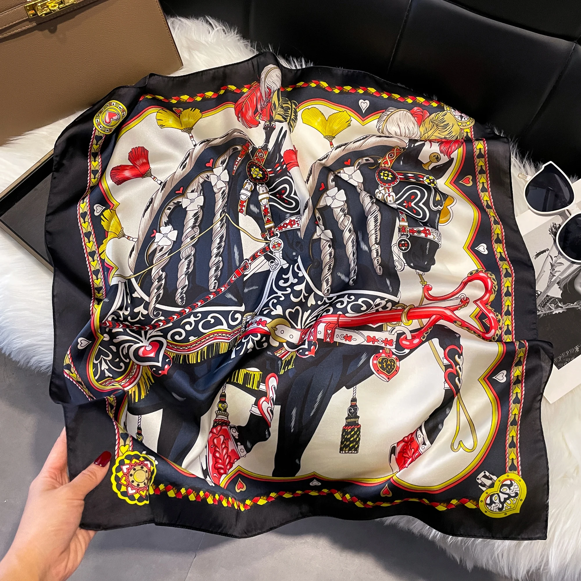 2025 New 70*70cm Silk Satin Hair Scarf Women Handkerchief Printed Female Square Head Bandana Small Neck Muffler Hijab Lady Girl