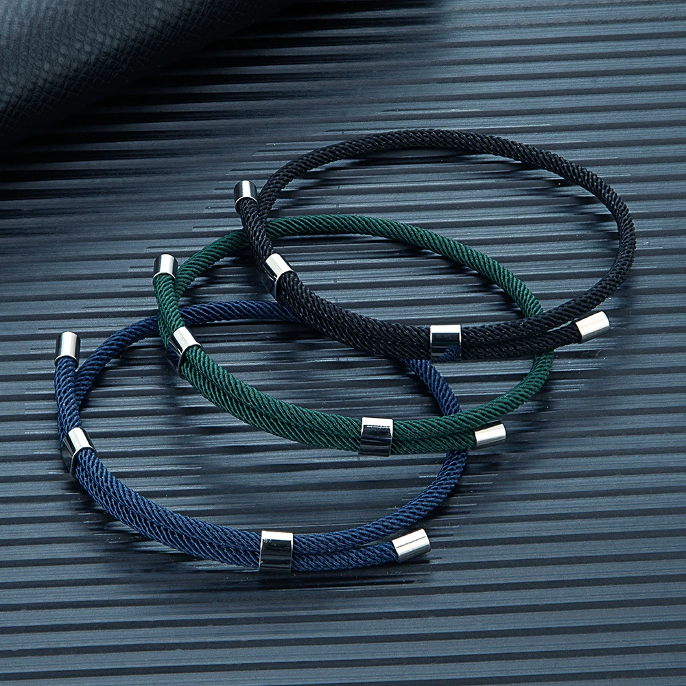 MKENDN Simple Style Men Women Bracelet 3mm Durable Marine Rope With Polished Steel Closure Jewelry Summer Beach Gifts