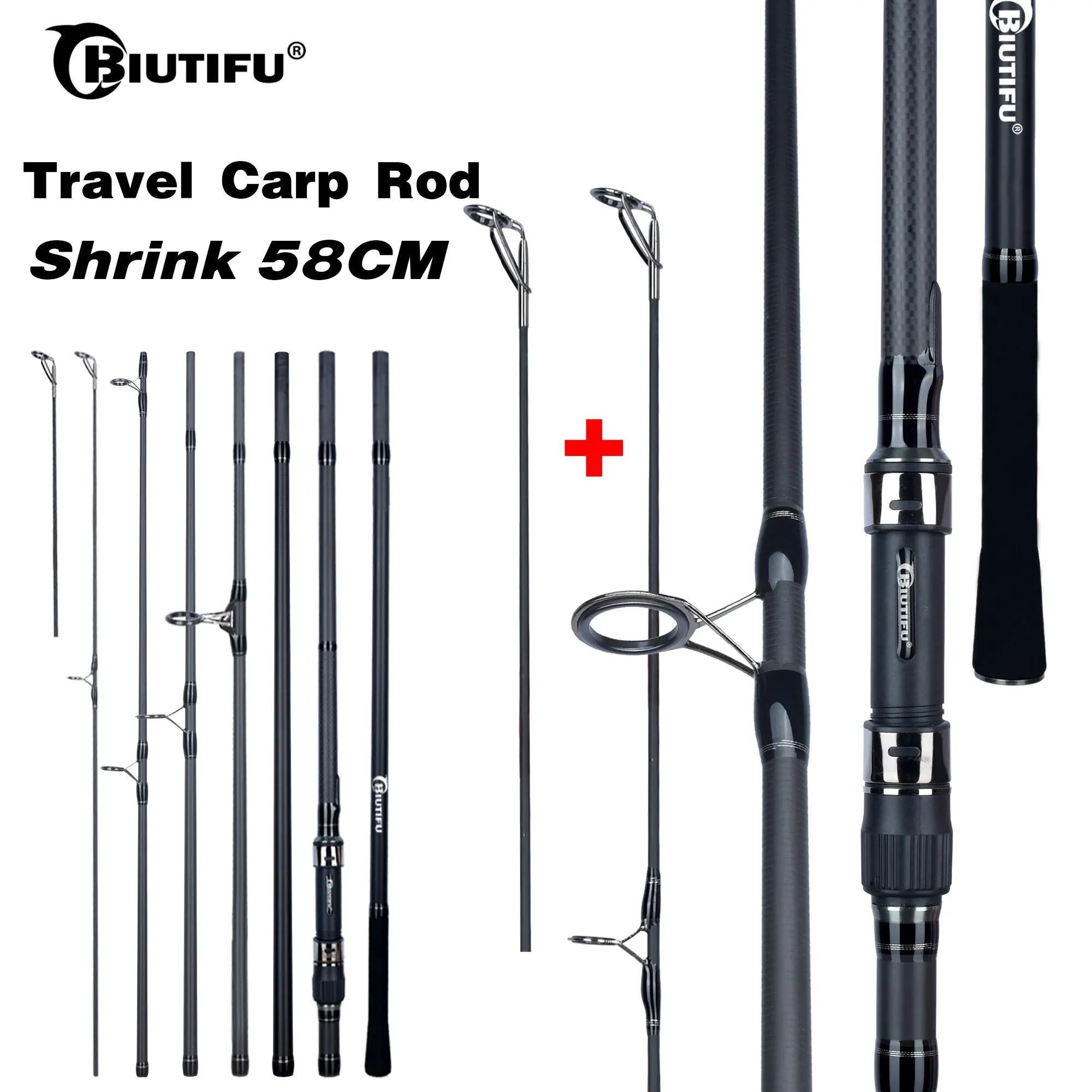 BIUTIFU 2 Tipps Karpfen Angelrute 3,5 lb 7 Abschnitte 4,2/3,6/3,0 m 30 t Carbon Faser Reise werfen 60-150 m Shore Casting Spinnrute