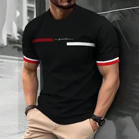 2024 Men's Street T-shirt Summer Men's 3D Stripe Letter Print Short Sleeve Tops Oversized Casual Tee Hipster T Shirts Clothing 1