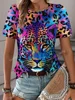 Colorful Leopard Print Women's T-shirt Urban Fashion Women's Leopard Print Short Sleeve Top Summer Everyday Casual O-neck T-shir