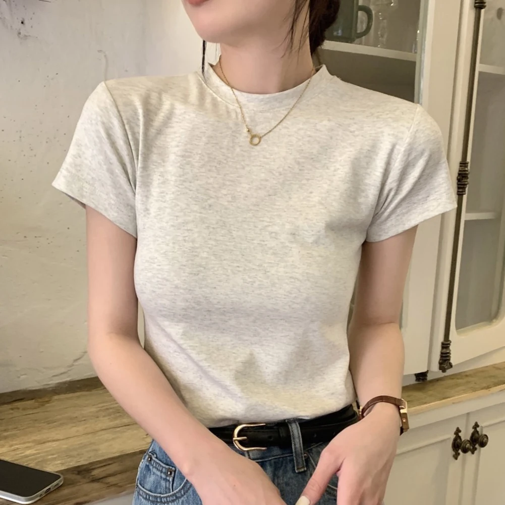 

Female T-shirt Streetwear Bottoming Daily Korean Version Parties Round Neck Short Sleeve Spring Summer Fashion