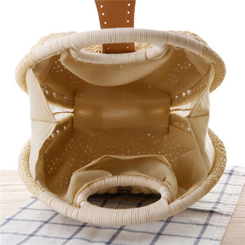 Urlaub Muschel Handtaschen Persönlichkeit niedlichen Rattan Tasche lässig kleine runde Tasche gewebte weibliche Mode Strand tasche — изображение 3