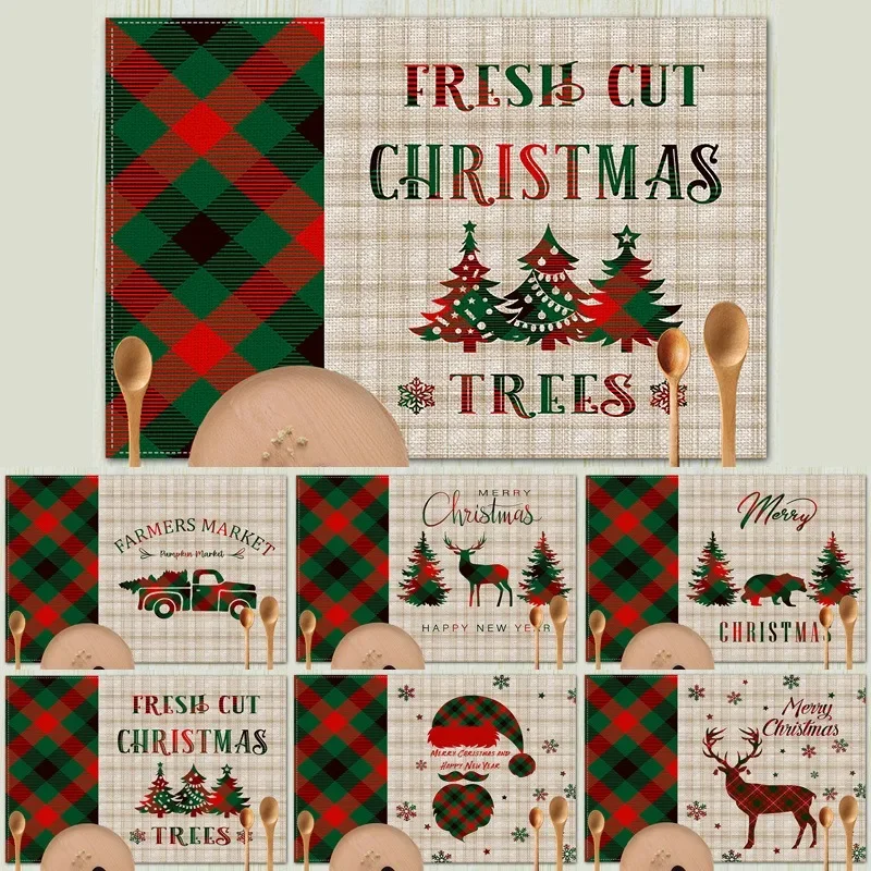 

Merry Christmas Placemats Flax Heat-Resistant Placemats Easy to Clean Table Mats for Dining waterproof Christmas Decor,coasters