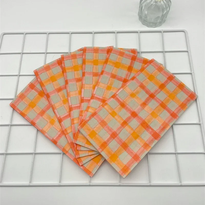 Paper Napkins 20pcs 33*40cm 2-Ply Orange Plaid Printed Napkins