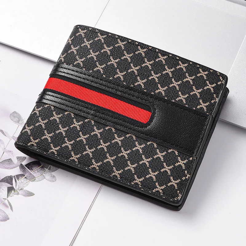 New men's hand woven multi slot fashionable three fold leather wallet, card bag, simple and ultra-thin coin purse