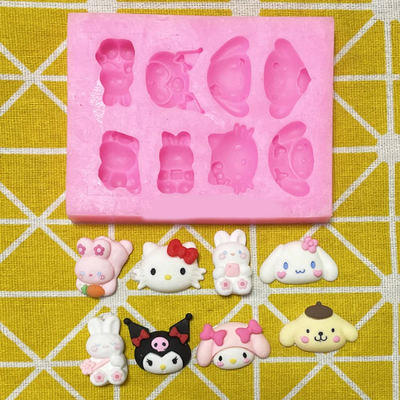 

Sanrio Kawaii Hello Kitty Mold Cinnamoroll Kuromi Cartoon Plaster Candle Crystal Drop Glue Silicone Mold Chocolate Mousse Mold