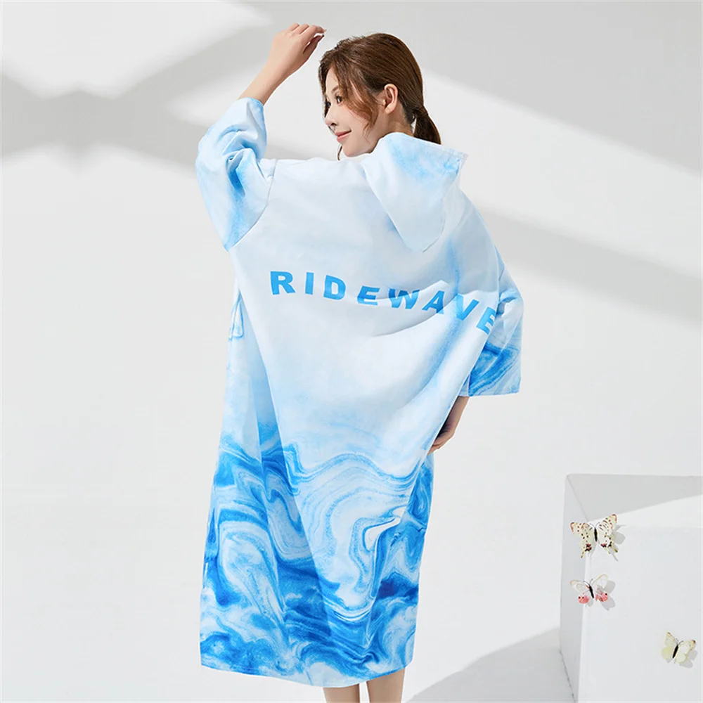 Adult Microfiber Hooded Beach Poncho Quick-Dry Beach Towel Double-Sided Plush Zipper Surfing Poncho Men Women Changing Bathrobe