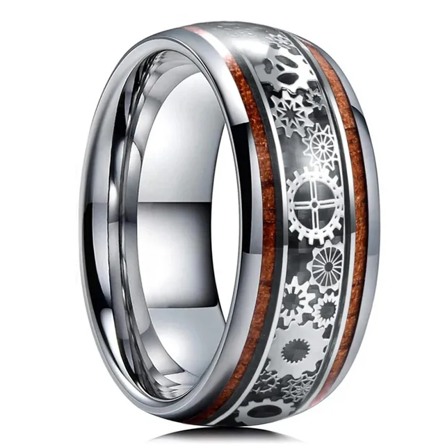 Mode 8mm hommes titane acier Koa bois anneaux pour hommes femmes dôme poli en acier inoxydable anneaux hommes mariage bande bijoux cadeaux