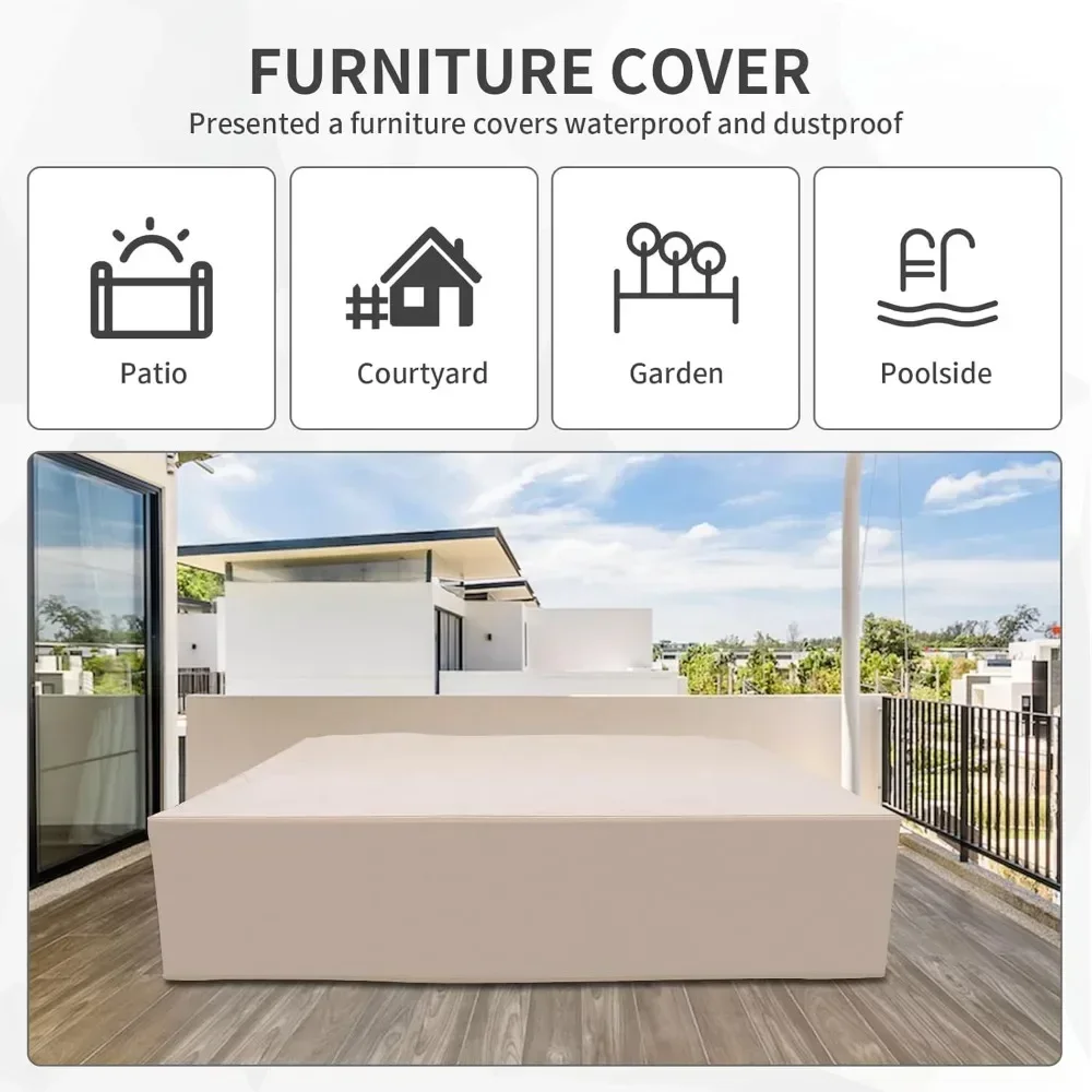 7-piece Outdoor PE Wicker Furniture Set, Courtyard Gray Rattan Segmented Sofa with Washable Deep Blue Cushion 5