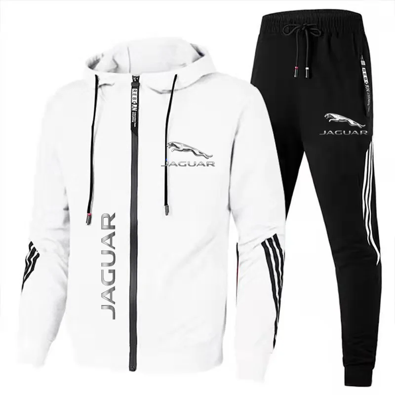 Jaguar 2023 New Men's Sportswear Jaguar Logo Printed Hooded Sweatshirt+Pants Casual Fit Running Fitness Men's Sportswear