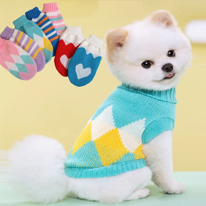 

Puppy Dog Sweaters for Small Medium Dogs Cats Clothes Winter Warm Pet Turtleneck Chihuahua Vest Soft Teddy Jacket Pet Clothes