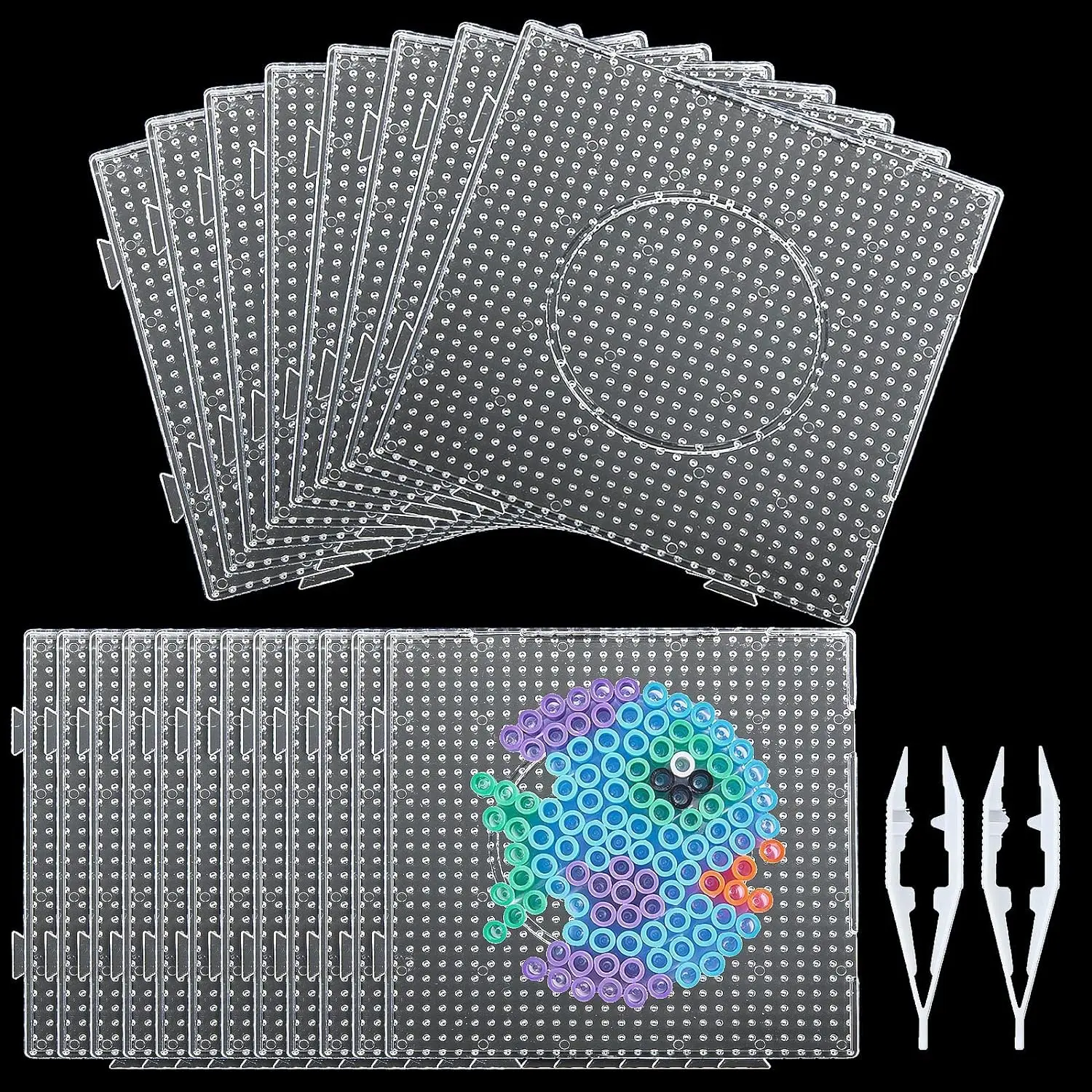5 mm Sicherungsperlen Stecktafeln, große Kunststoffperlen Stecktafel, Sicherungsperlen, Bretter mit Perlen, quadratisches Stecktafel-Set für Kinder, DIY-Bastelperlen