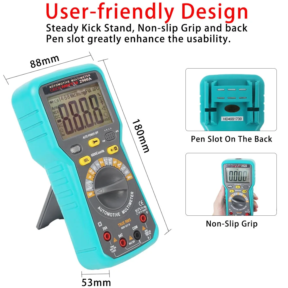 Circuit Tester Kit 2900A Digital Multimeter 6000 Counts Dwell Angle RPM Meter AC DC Voltage Current Crystal Triode hFE Parameter Automatic Gauge