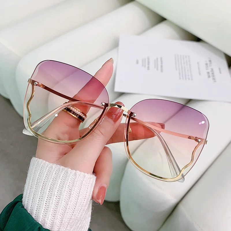 Square Sung Woman Fashion Rimless Gradient Sun G Brand Designer Ladies Frameless Gradient Mirror Shades_voghion.com