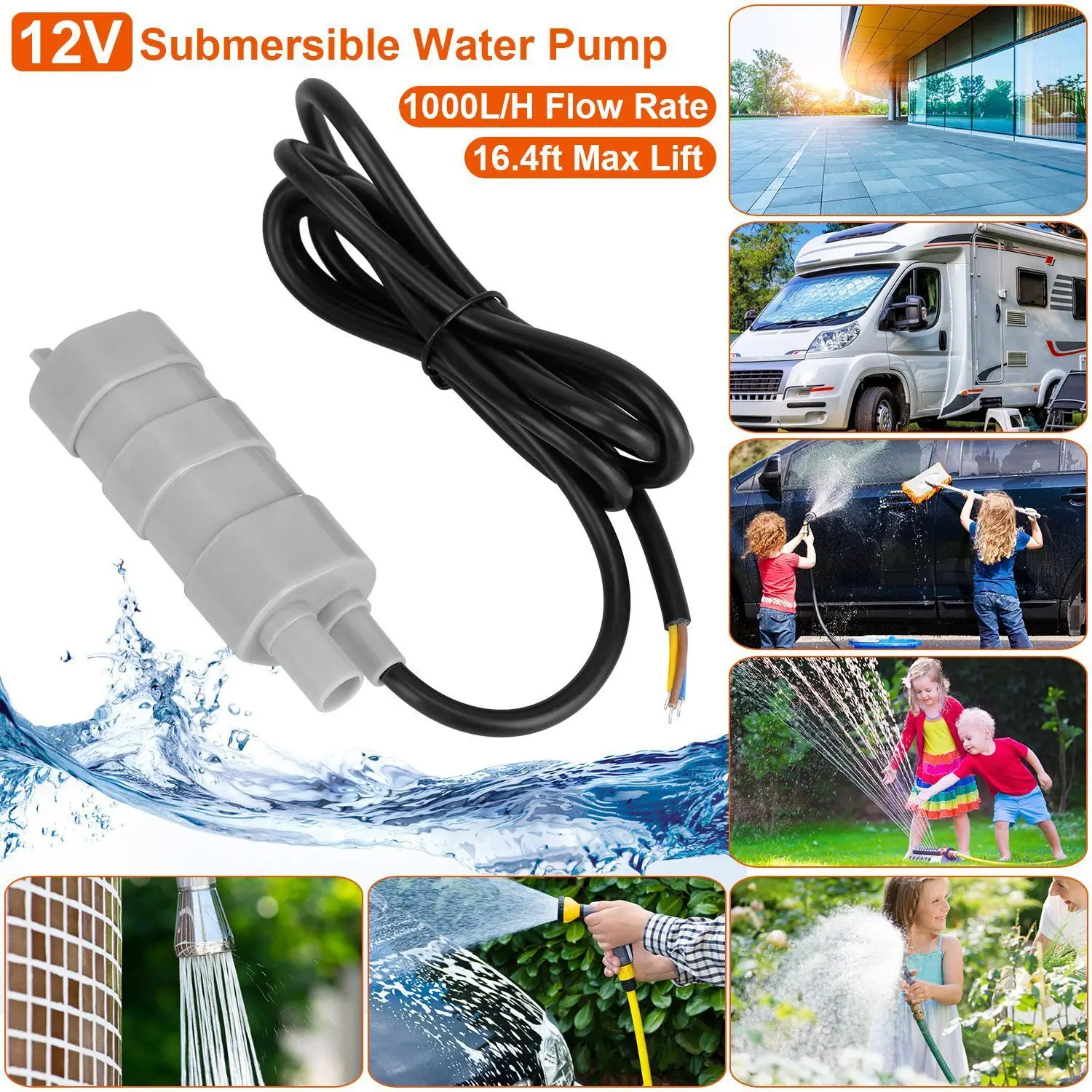 รูปสินค้า ปั๊มน้ำจุ่มใต้น้ำ 12V 18W ปั๊ม ABS ปลาวาฬ ไหลสูง 1000L สำหรับสวน