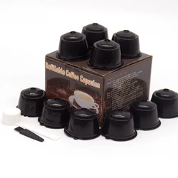10-Pack Reusable Coffee Capsules with Spoon and Brush Set - High Quality Refillable Pods - L (Black-10pcs)
