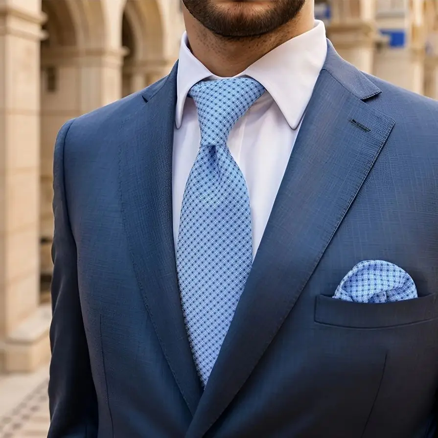 Set di cravatte da uomo a pois blu azzurri Cravatte classiche in