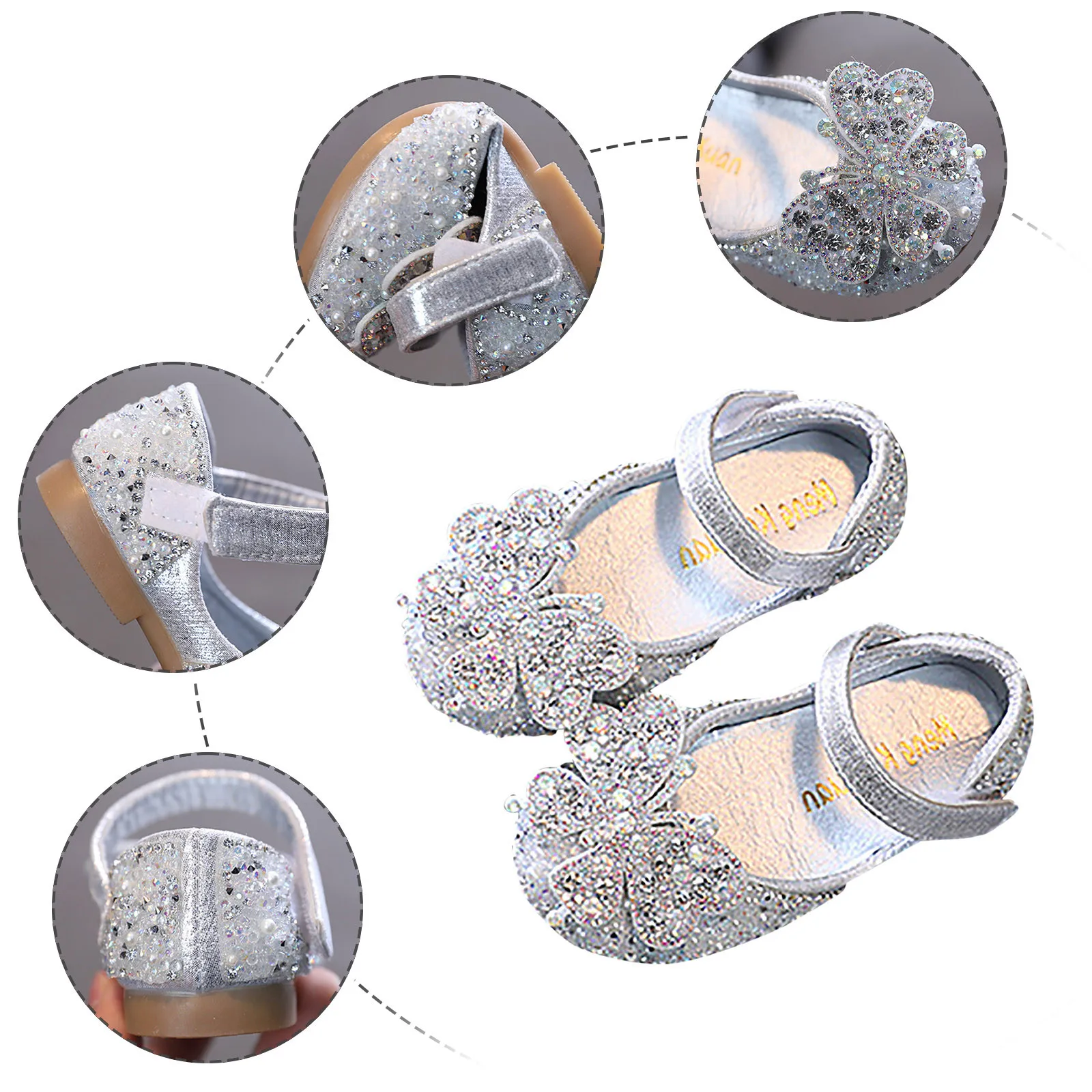 Toddler Winter Slippers Girl Childrens Shoes Pearl Rhinestones Shining Kids Princess Shoes Baby Girls Girls Flip Flops Size 5