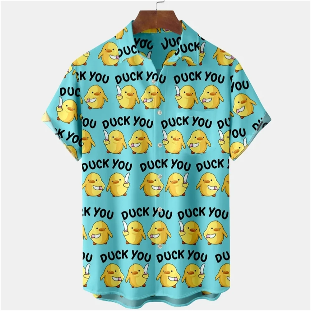 Fashion Hawaiian Men's Shirts For Blouse Men Duck Print Summer Beach Casual Tops Funny Man Clothing Male Camisas Slim Fit Social