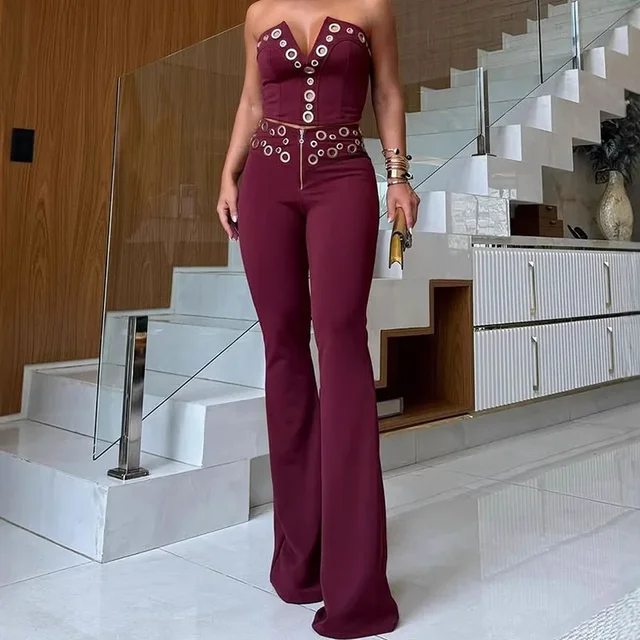 Jasmine Metal Ring Strapless Crop Top Pant Set 3