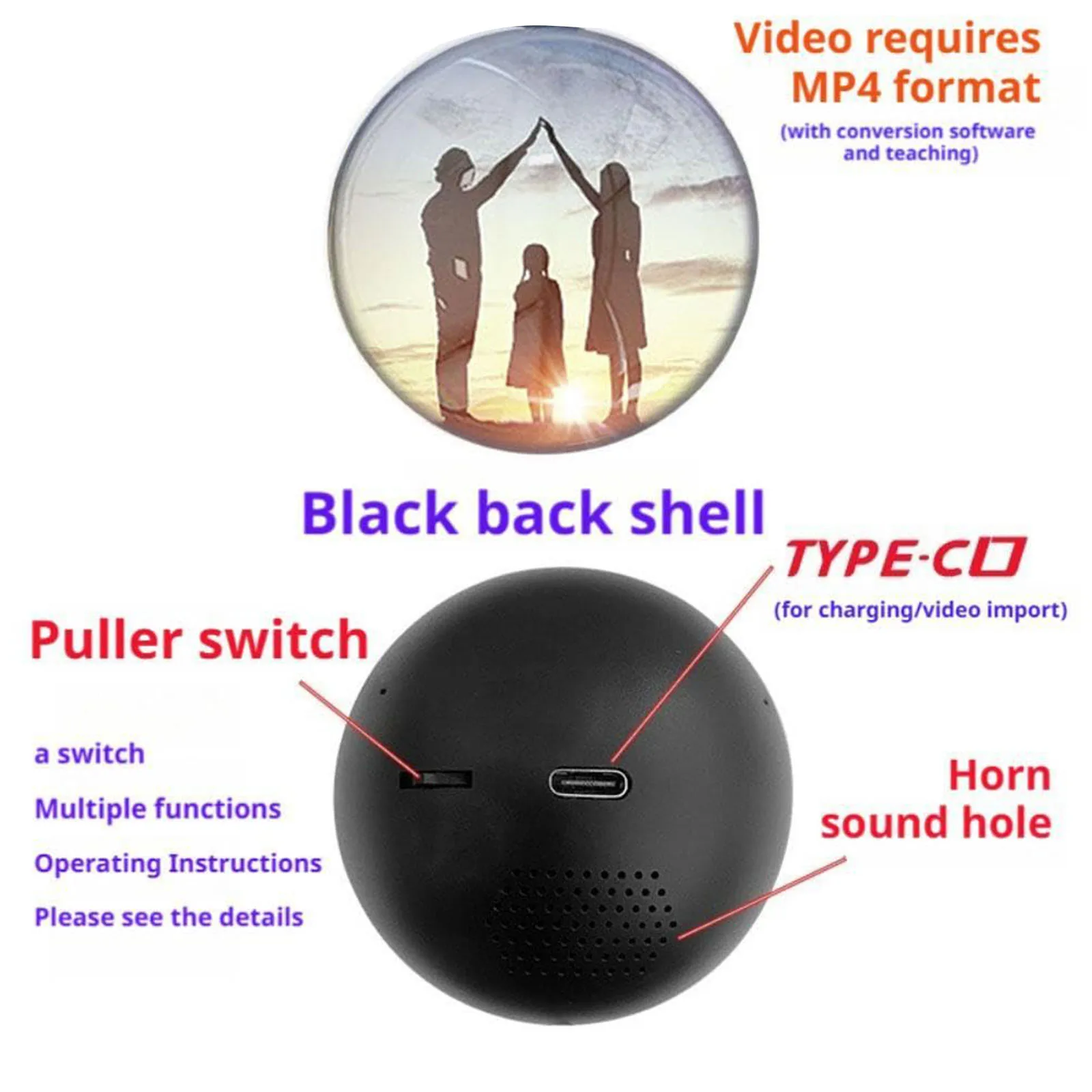 3D Video Crystal Ball DIY Memory Art Glass Ball Lamp 2.7inchs Screen 4GB Videos Player Electronic Memory Ball for Friends Gift