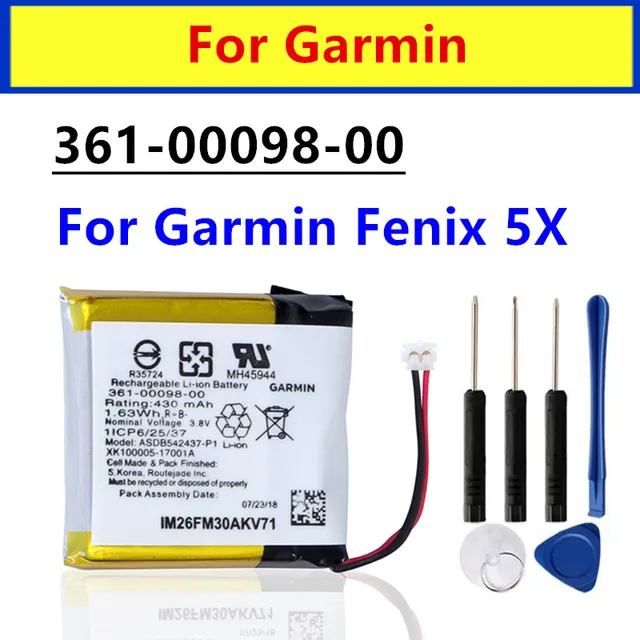 Batería de reloj Original 361-00098-00 para Garmin Fenix 5X