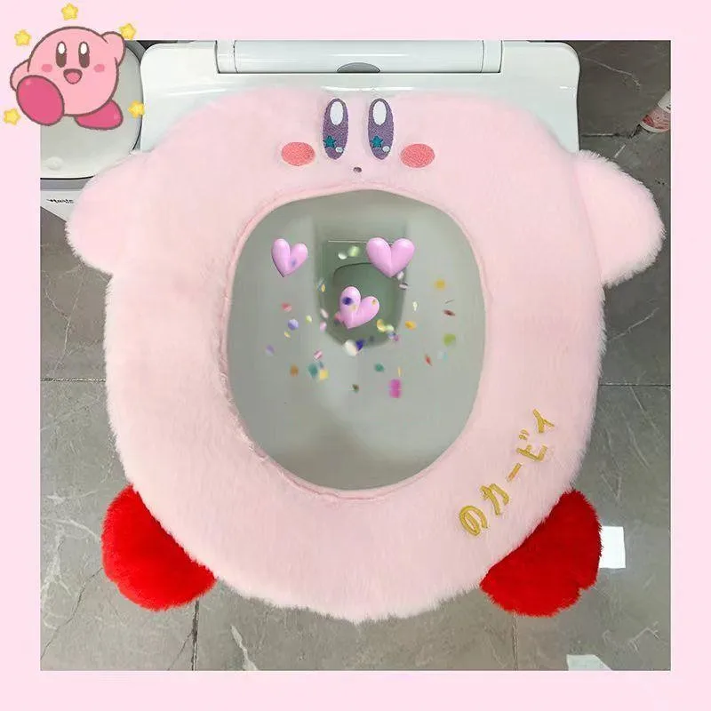 Kawaii Anime Star Kirby Cartoon Pluche Winter Warm Toilet Seat Cover Mat Badkamer Wc Pad Kussen Zachte Wasbare Accessori