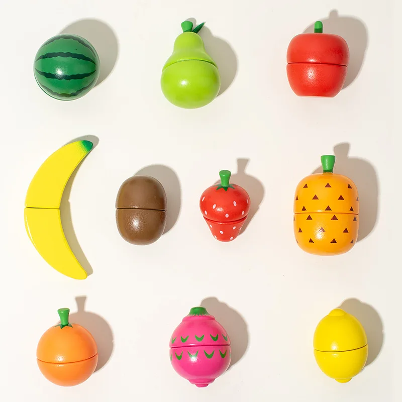 Wooden Simulation Pretend Play Kitchen Toys Magnetic Cutting Fruit Food Set Game Montessori Educational Toy Gifts for Kids Baby 2