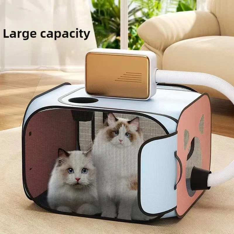 Pet Drying Box Cats Dryer Cage Pet Bathing Dog Grooming Collapsible Breathable and Bite-resistant Drying Box Cat Clean