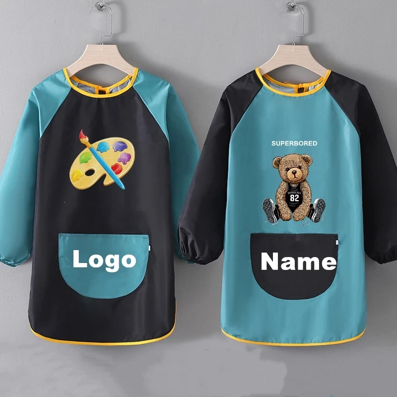 

Custom Baby Bibs Long Sleeve Cartoon Print Children Bib Waterproof Kids Boys Girls Art Craft Painting Drawing Apron Baby Stuff