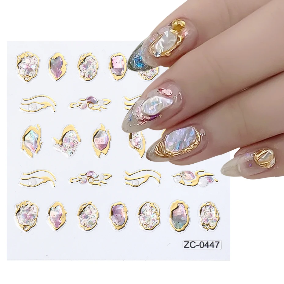 Description Picture 2 of itemDiamond Pearl Self Adhesive Stickers For Nail Gold Frame Abstract Geometric New 5D Creative Decals Nail Art Decoration LAZC-0447